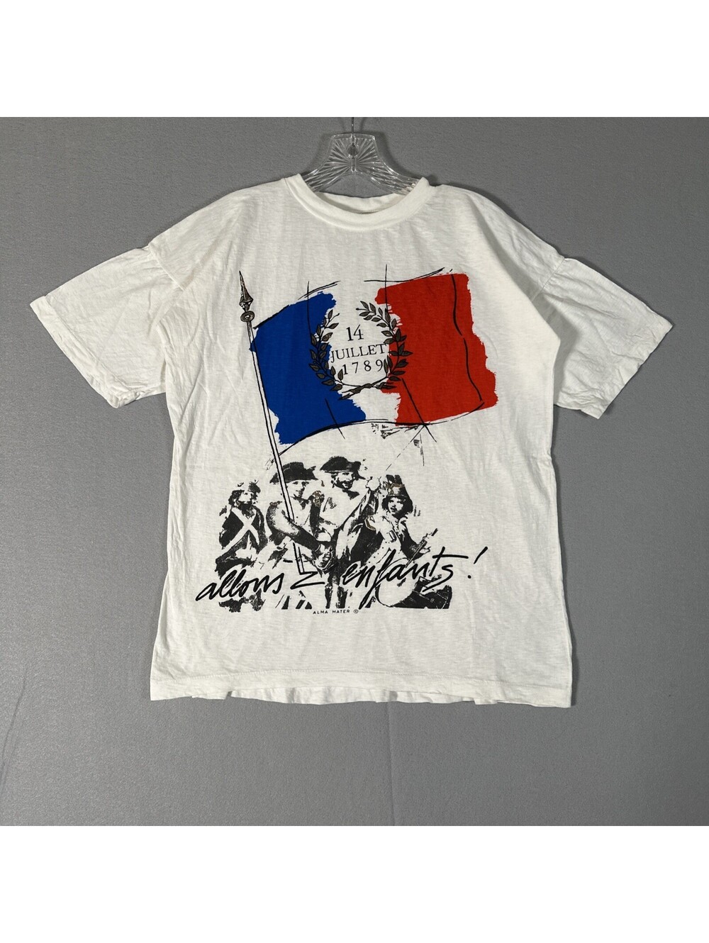 VTG 90s T-Shirt French Independence Medium? “Let’s Go Kids!” White Allons Enfant